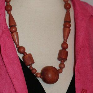 24" Vintage 1980's Natural Wood Beaded Chunky Necklace
